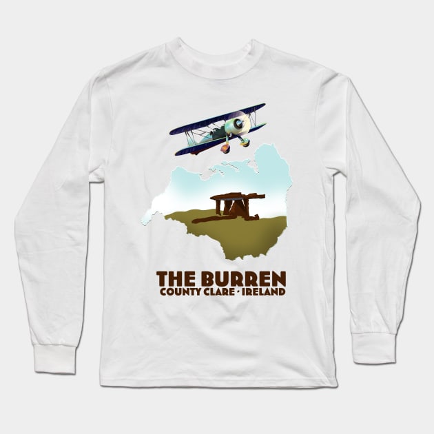 County Clare The Burren Ireland travel poster Long Sleeve T-Shirt by nickemporium1